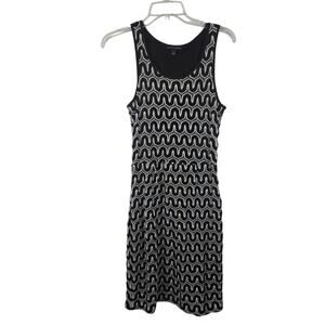 Banana Republic Black White Sheath Chevron Crochet Sleeveless Dress Office Zip S